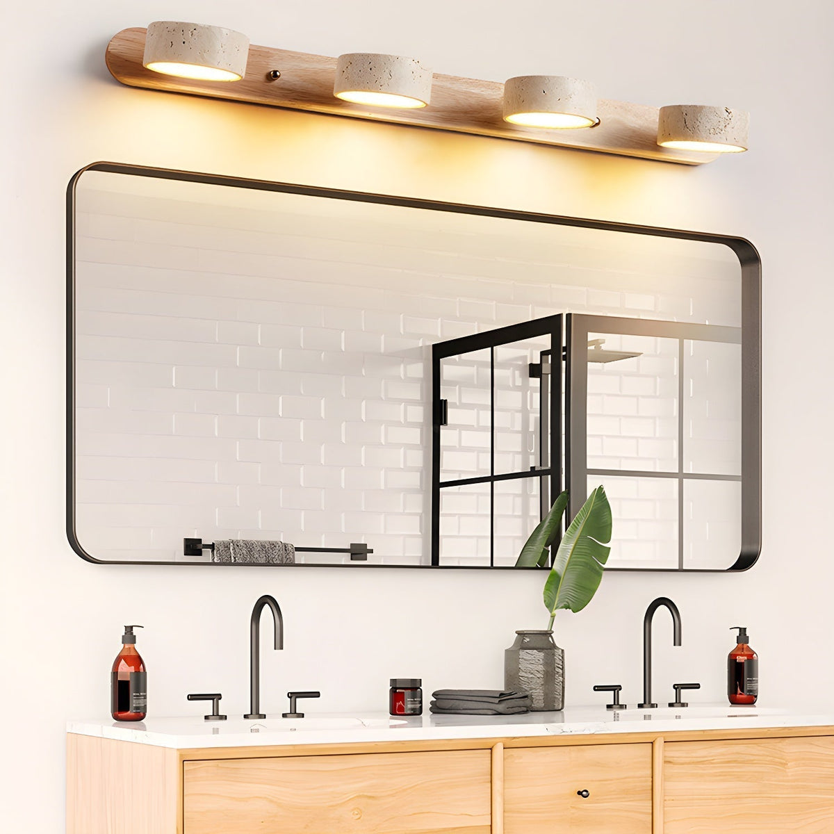 Applique murale LED en pierre et bois, intensité variable, 3 températures de couleur, luminaire moderne pour couloir, chambre ou salon, accent décoratif, texture naturelle, minimaliste