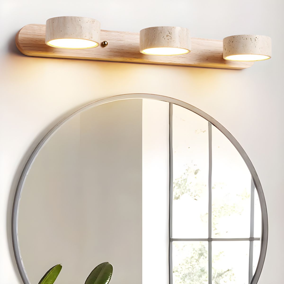 Applique murale LED en pierre et bois, intensité variable, 3 températures de couleur, luminaire moderne pour couloir, chambre ou salon, accent décoratif, texture naturelle, minimaliste