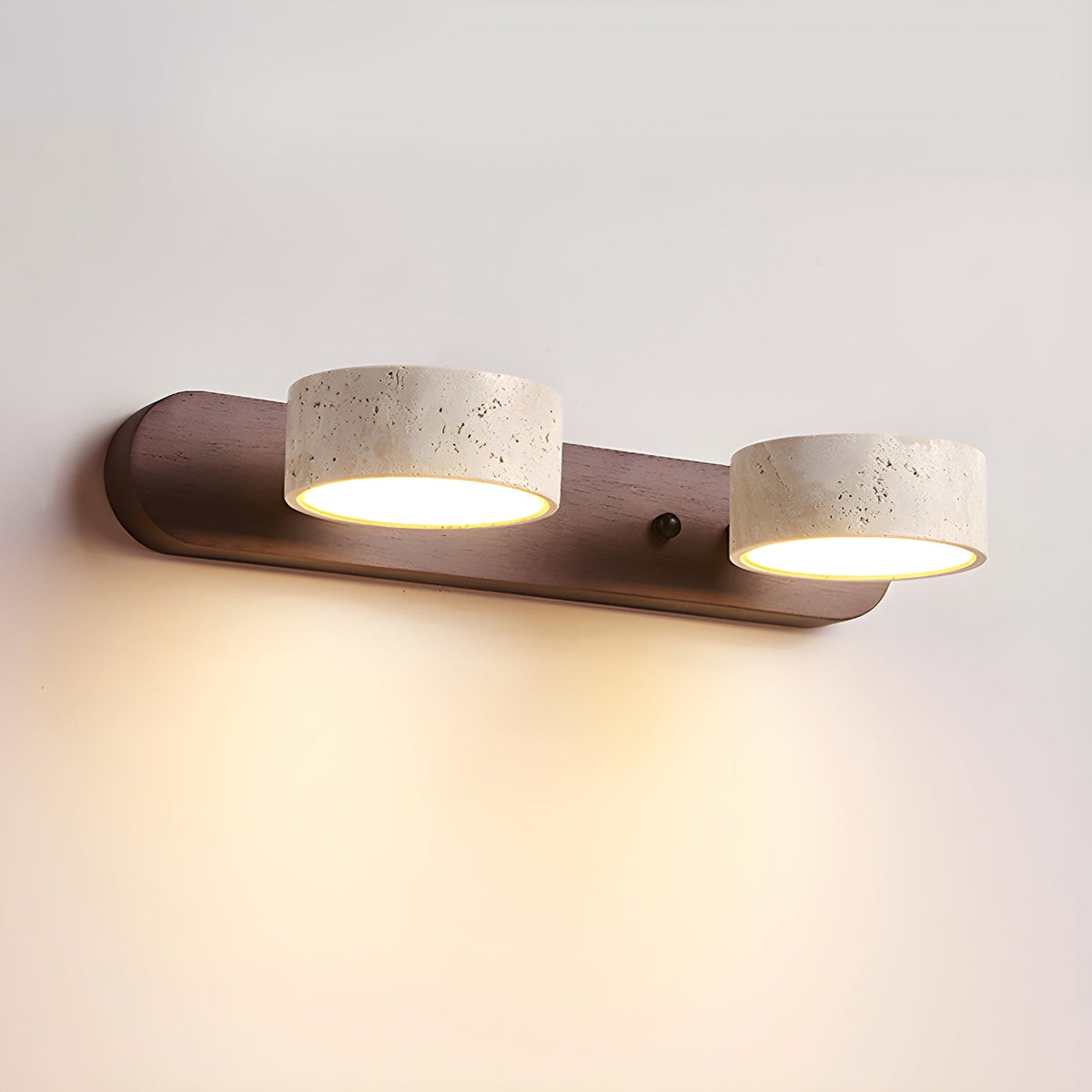 Natural Stone Wall Sconce with Integrated LED 2-Light Hardwired Fixture Wood Accent Lighting for Bedroom Hallway Living Room Indoor Ambient