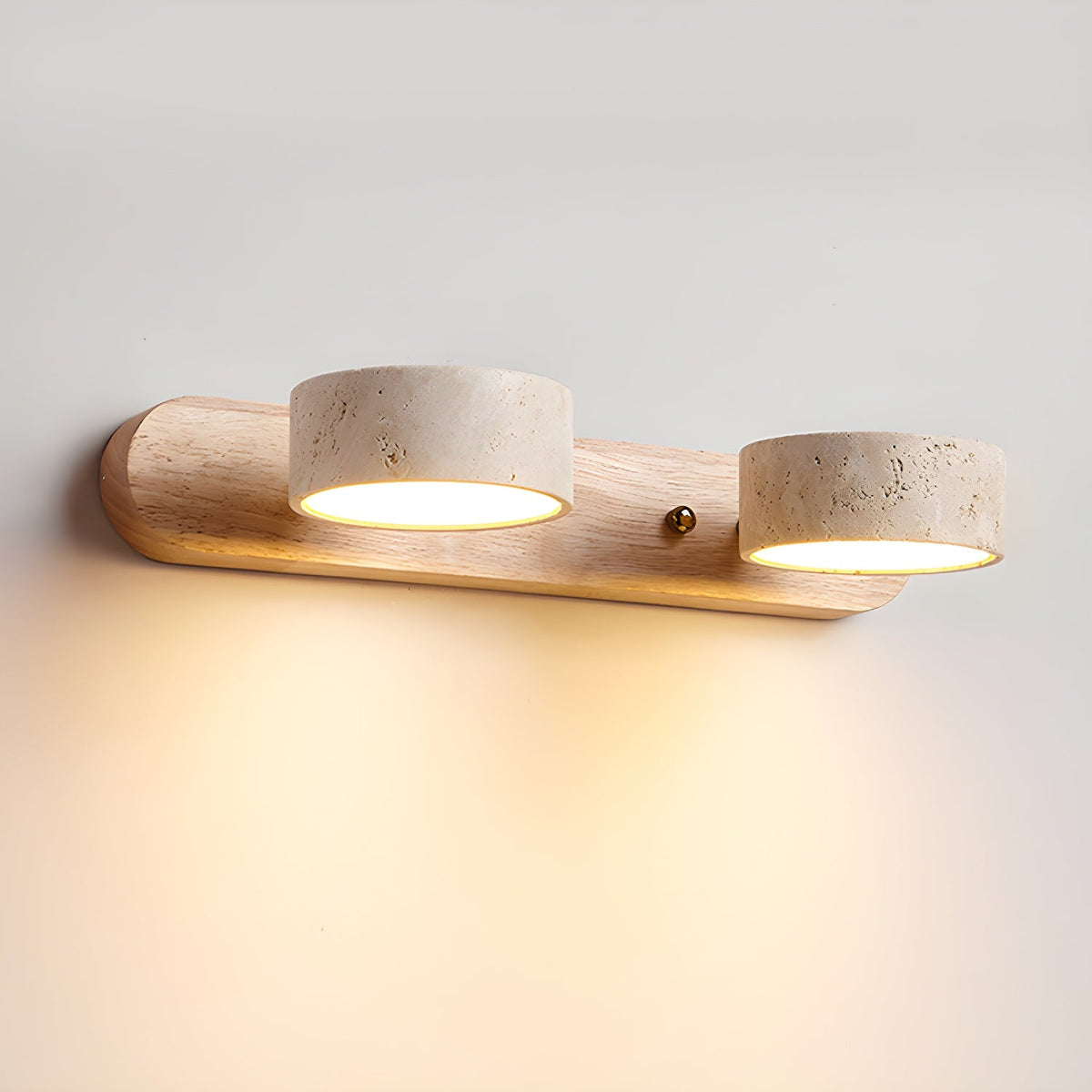 Natural Stone Wall Sconce with Integrated LED 2-Light Hardwired Fixture Wood Accent Lighting for Bedroom Hallway Living Room Indoor Ambient