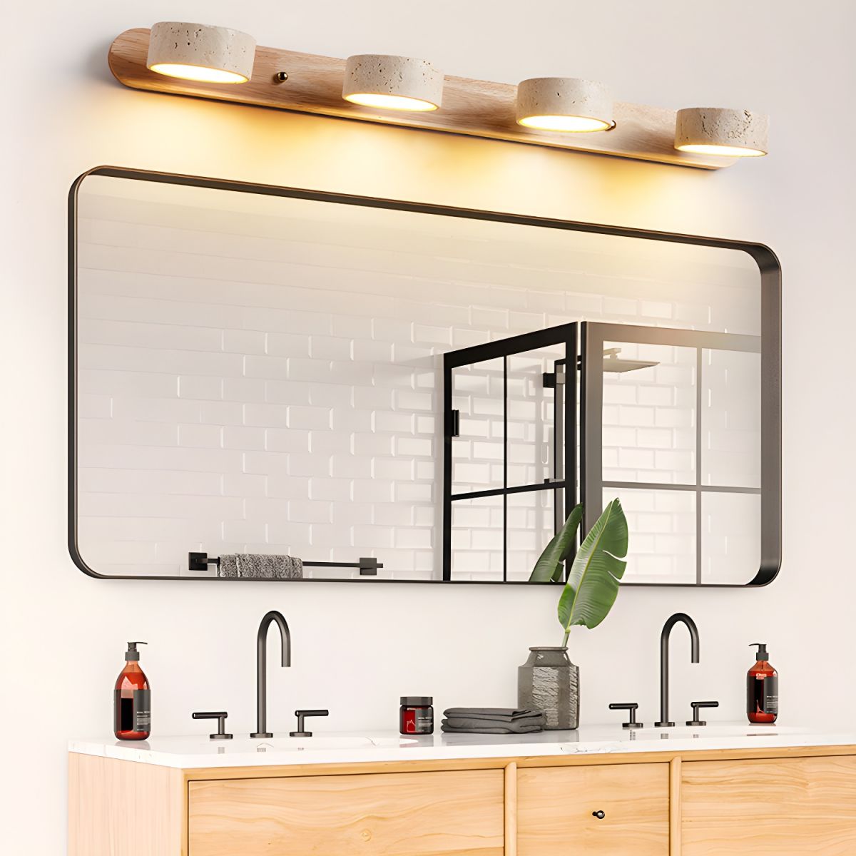 Applique murale LED en pierre et bois, intensité variable, 3 températures de couleur, luminaire moderne pour couloir, chambre ou salon, accent décoratif, texture naturelle, minimaliste