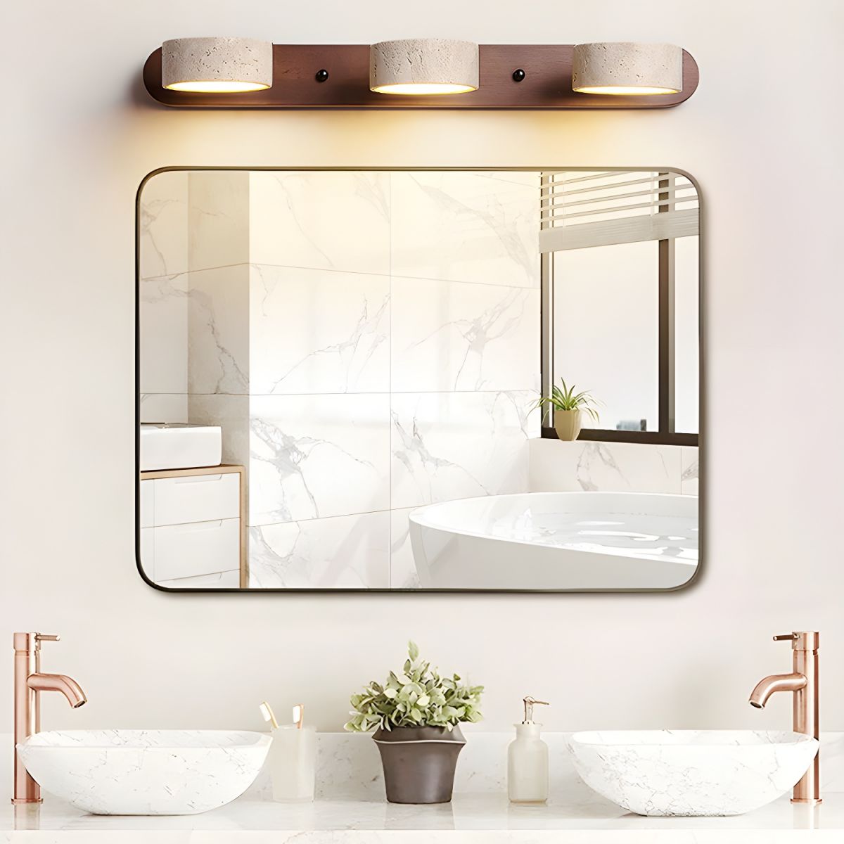 Applique murale LED en pierre et bois, intensité variable, 3 températures de couleur, luminaire moderne pour couloir, chambre ou salon, accent décoratif, texture naturelle, minimaliste