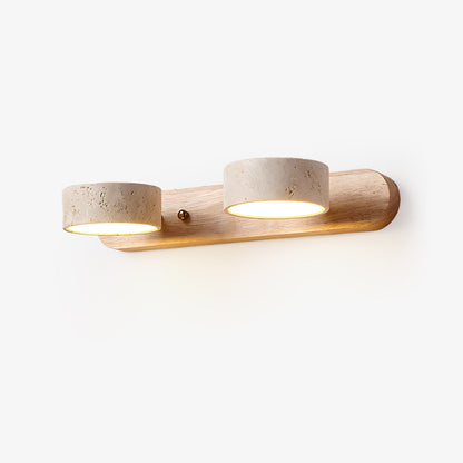 Natural Stone Wall Sconce with Integrated LED 2-Light Hardwired Fixture Wood Accent Lighting for Bedroom Hallway Living Room Indoor Ambient