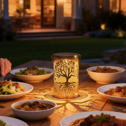 Lanterne solaire « Arbre de vie » – Lanterne solaire d'extérieur étanche à suspendre avec LED blanc chaud pour la décoration de jardin et de terrasse