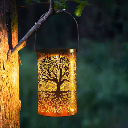 Lanterne solaire « Arbre de vie » – Lanterne solaire d'extérieur étanche à suspendre avec LED blanc chaud pour la décoration de jardin et de terrasse