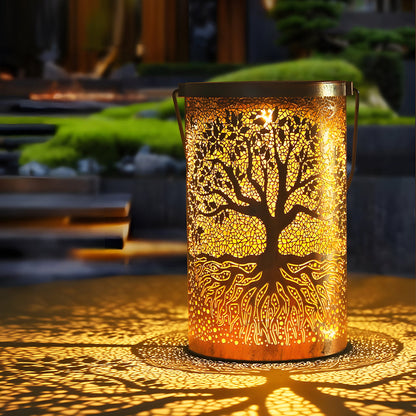 Lanterne solaire « Arbre de vie » – Lanterne solaire d'extérieur étanche à suspendre avec LED blanc chaud pour la décoration de jardin et de terrasse