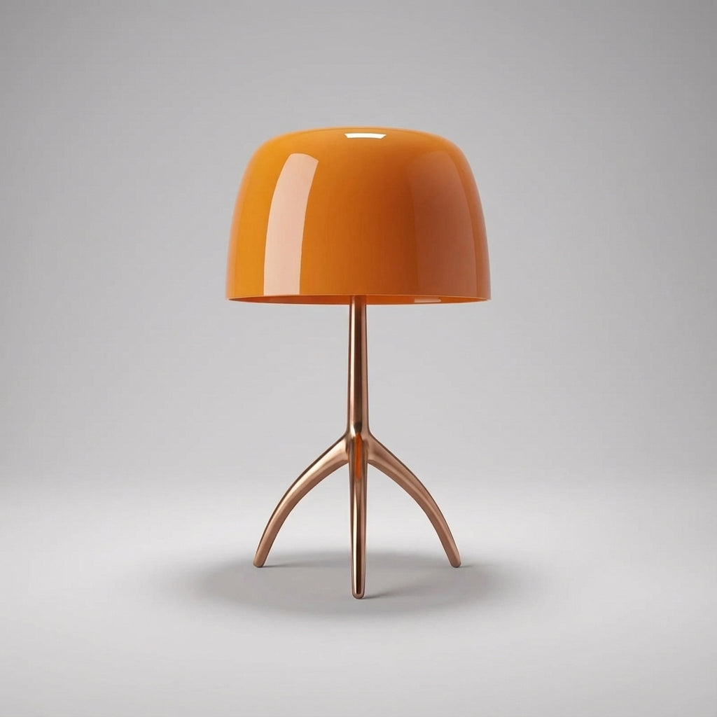 Tripod Desk Lamp with Dome Shade 18 Inch LED Task Light Copper Metal Base Red Accent for Bedroom Office Nightstand Modern Sculptural Reading