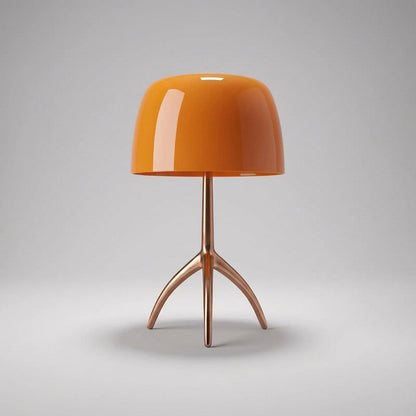 Tripod Desk Lamp with Dome Shade 18 Inch LED Task Light Copper Metal Base Red Accent for Bedroom Office Nightstand Modern Sculptural Reading