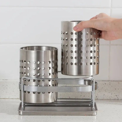 Trivena Kitchen Organizer - Stainless Steel Cutlery Tray with Drainage