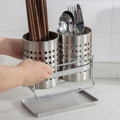 Trivena Kitchen Organizer - Stainless Steel Cutlery Tray with Drainage