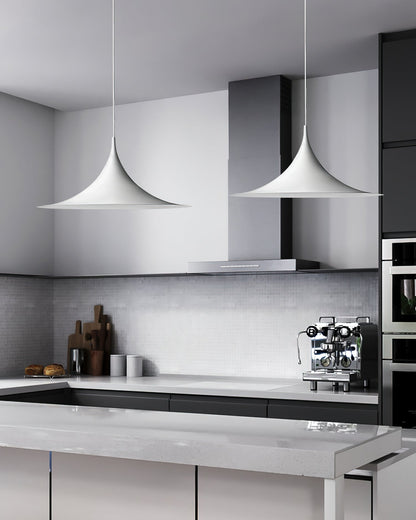 Metal Dome Drop Ceiling Fixture for Kitchen Island & Dining Table – Cord-Adjustable Contemporary Hanging Light with E26 Socket in Black, Whi