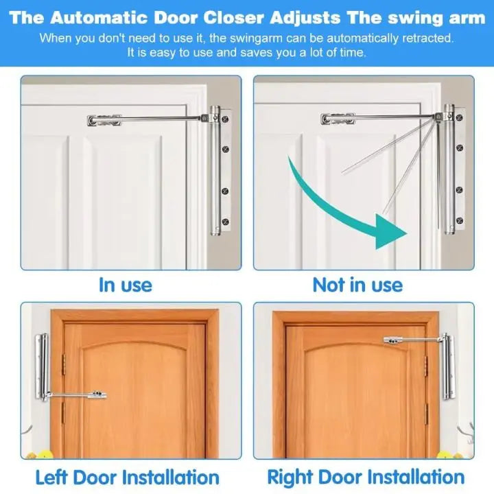 Automatic Door Closer with Adjustable Force, Stainless Steel Spring Door Closer for Fire Doors and Gates
