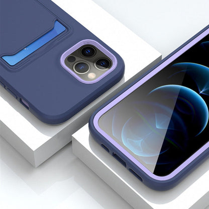 Silicone iPhone Case with Built-In Card Holder Wallet Slot Dual Color Shockproof Protective Cover Anti-Fingerprint Finish Raised Edges