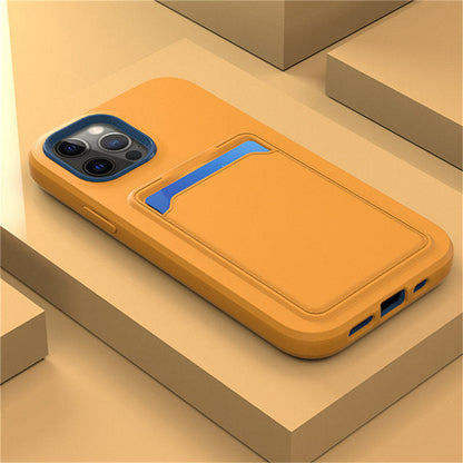 Silicone iPhone Case with Built-In Card Holder Wallet Slot Dual Color Shockproof Protective Cover Anti-Fingerprint Finish Raised Edges