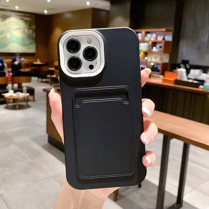 Silicone iPhone Case with Built-In Card Holder Wallet Slot Dual Color Shockproof Protective Cover Anti-Fingerprint Finish Raised Edges