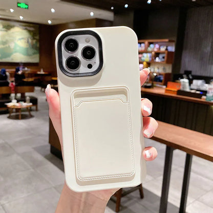 Silicone iPhone Case with Built-In Card Holder Wallet Slot Dual Color Shockproof Protective Cover Anti-Fingerprint Finish Raised Edges