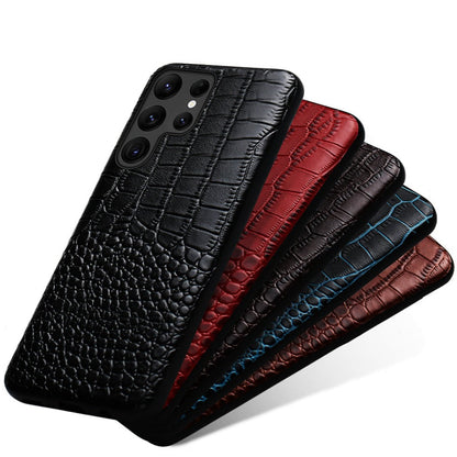 Premium Cowhide Leather Phone Case for Samsung Galaxy – Dual-Tone Design with Raised Edges & Camera Protection