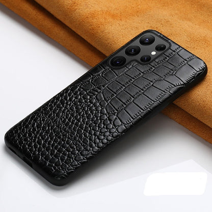 Premium Cowhide Leather Phone Case for Samsung Galaxy – Dual-Tone Design with Raised Edges & Camera Protection