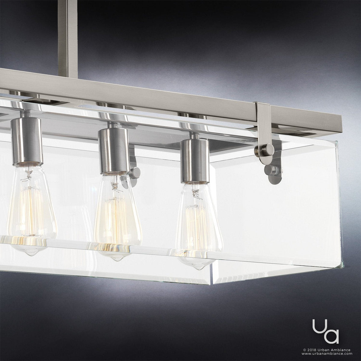 Linear Overhead Island Fixture Steel Frame Beveled Glass 37-Inch 5-Light Adjustable Chain Brushed Nickel for Kitchen & Dining