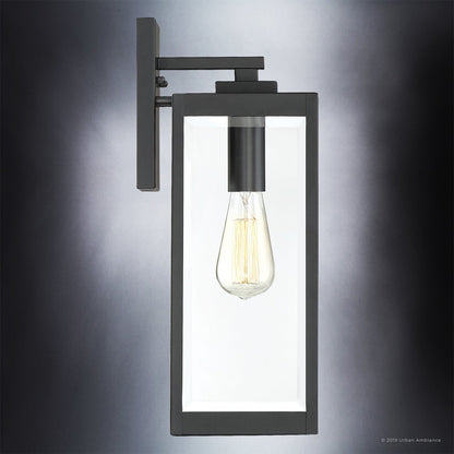 Outdoor Sconce Fixture Waterproof Steel Frame Clear Glass Panels 17 in Height Entryway Porch Patio Farmhouse Exterior Lighting Black Modern