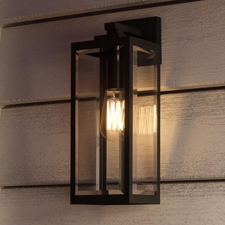 Outdoor Sconce Fixture Waterproof Steel Frame Clear Glass Panels 17 in Height Entryway Porch Patio Farmhouse Exterior Lighting Black Modern