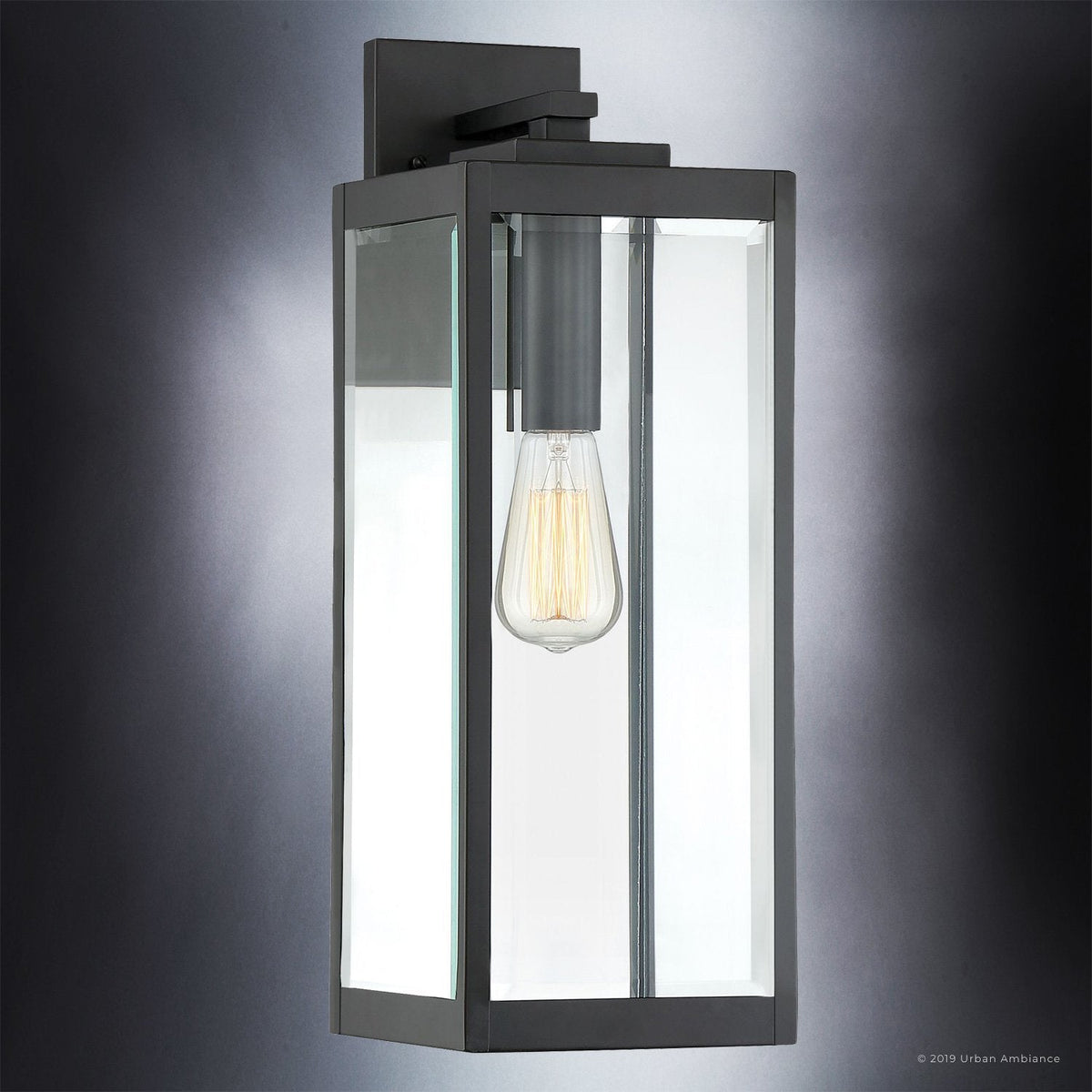 20-Inch Black Steel Exterior Sconce with Beveled Glass Panels for Porch & Entryway | Weather-Resistant Farmhouse Fixture