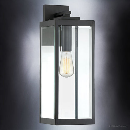 20-Inch Black Steel Exterior Sconce with Beveled Glass Panels for Porch & Entryway | Weather-Resistant Farmhouse Fixture