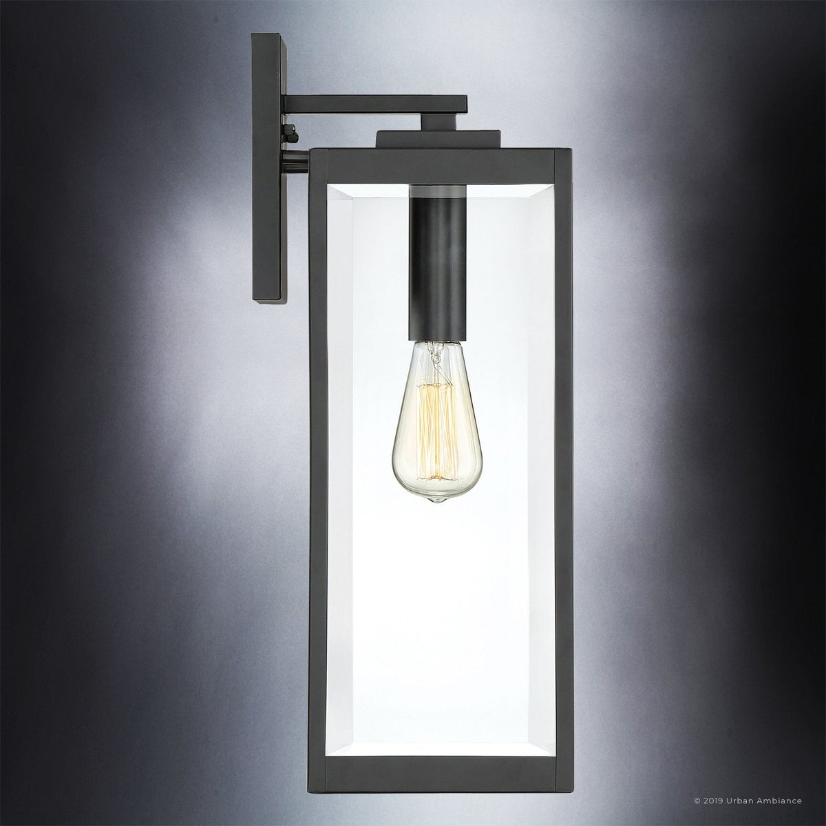 20-Inch Black Steel Exterior Sconce with Beveled Glass Panels for Porch & Entryway | Weather-Resistant Farmhouse Fixture