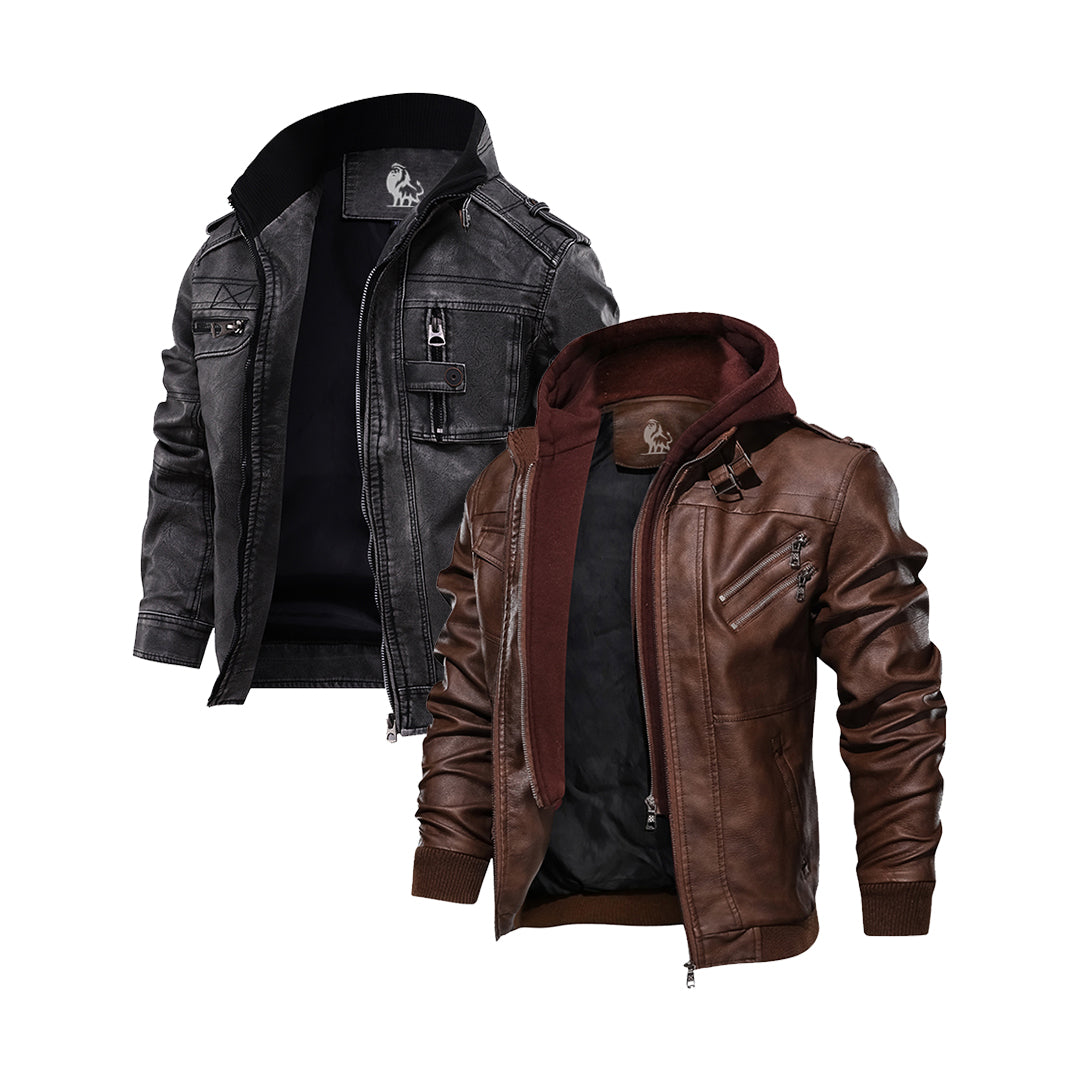 Men's Jacket 2-Pack Bundle – Black & Tan Brown Casual Outerwear Set for Everyday Comfort & Style