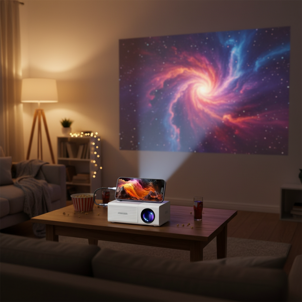 Mini-projecteur ultime | Projecteur LED 3000 lumens pour films et jeux | Conception compacte pour le divertissement nomade