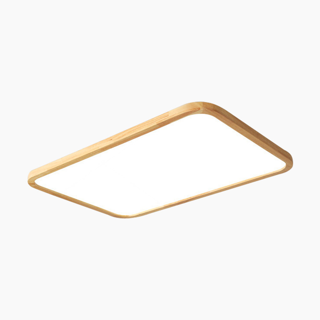 Rectangle LED Overhead Light 47×32 Inch Wood Frame Dimmable Remote 3-Color Temperature Dining Room Bedroom Hall Low Profile Fixture Modern S