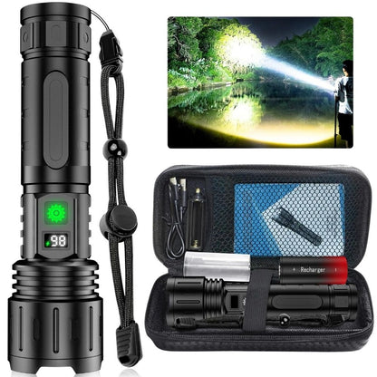 Lampe torche tactique ultra-lumineuse | 100 000 lumens et faisceau réglable | Conception durable et étanche pour les aventures en plein air