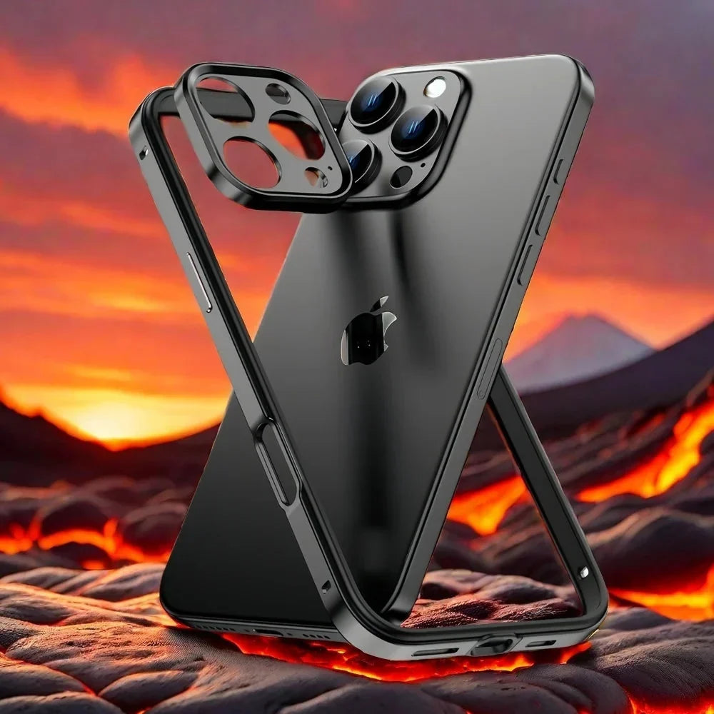 Minimalist Aluminum iPhone Bumper Case with Flat Edge Design & Camera Protector for iPhone 13-17 Pro Max Air Plus