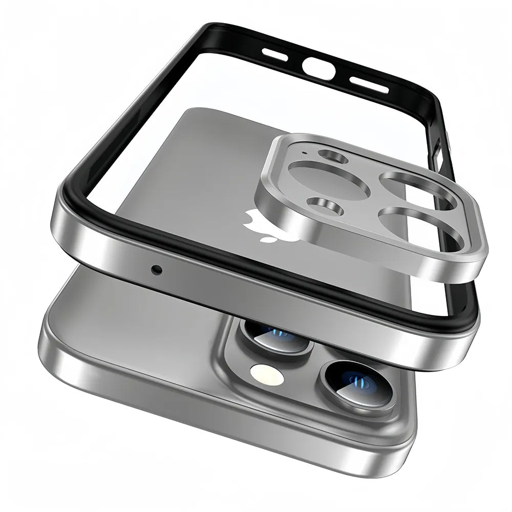 Minimalist Aluminum iPhone Bumper Case with Flat Edge Design & Camera Protector for iPhone 13-17 Pro Max Air Plus