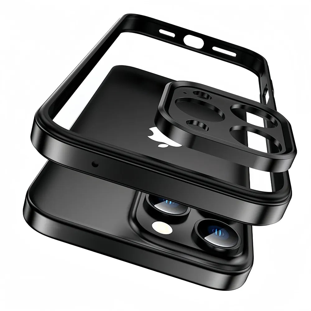 Minimalist Aluminum iPhone Bumper Case with Flat Edge Design & Camera Protector for iPhone 13-17 Pro Max Air Plus