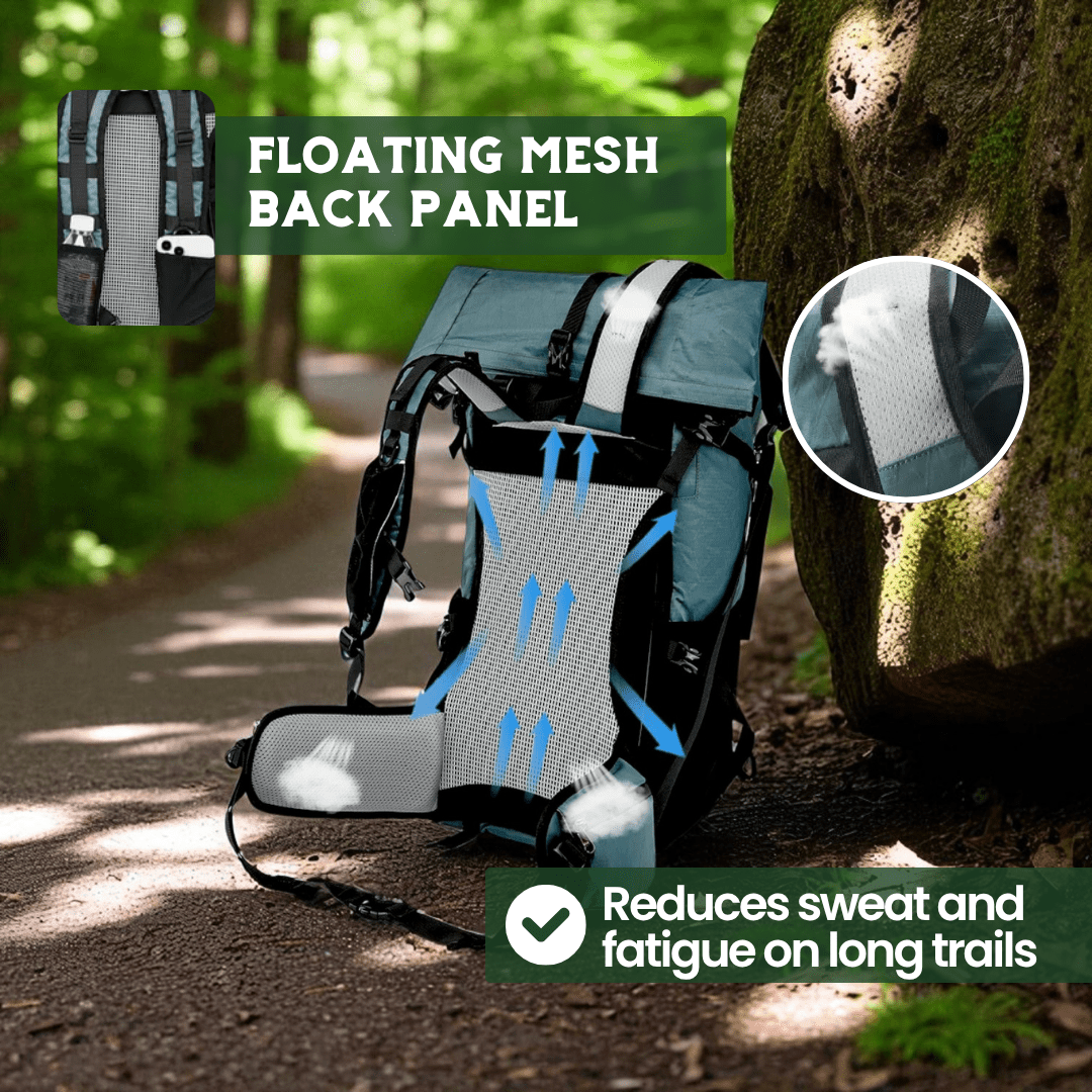 Sac à dos de voyage ultraléger de 50 L avec fermeture par enroulement | Résistant à l'eau et durable pour les aventures en randonnée