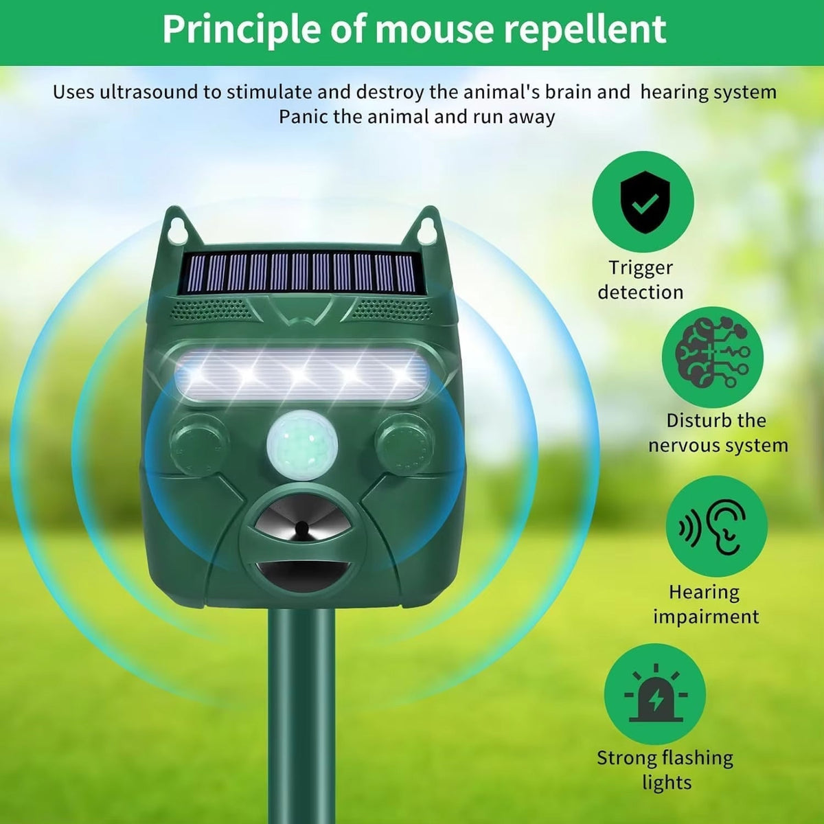 Ortekor Ultrasonic Deer Repeller | Motion-Activated Device with LED Strobe | Humane Protection for Your Garden