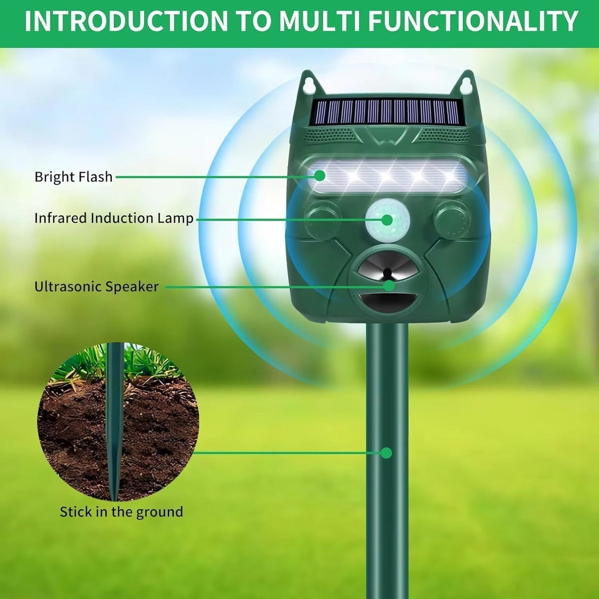Ortekor Ultrasonic Deer Repeller | Motion-Activated Device with LED Strobe | Humane Protection for Your Garden