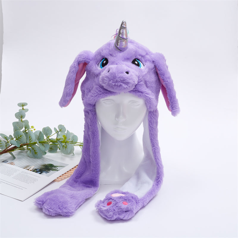 Plush Hat with Pop-Up Ears for Kids & Adults – Interactive Cosplay Beanie with Squeeze Paws | Fun Winter Accessory for Parties, Christmas