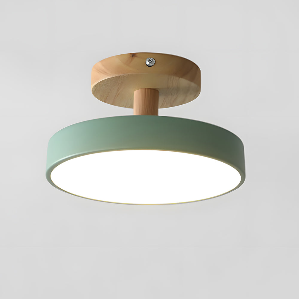 Wood & Metal Flush Mount Ceiling Light | Soft Color LED Fixture for Bedroom, Hallway & Living Room | 12W Scandinavian Style | Modern