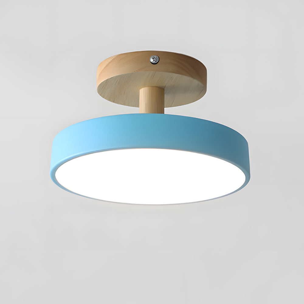 Flush Mount LED Light Fixture Wood Metal 12W for Bedroom Hallway Living Room Scandinavian Style Minimalist Low Profile Integrated Bulb Soft