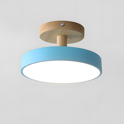 Flush Mount LED Light Fixture Wood Metal 12W for Bedroom Hallway Living Room Scandinavian Style Minimalist Low Profile Integrated Bulb Soft