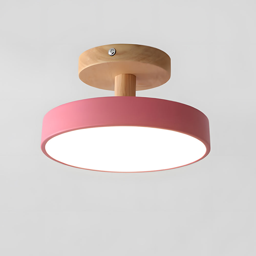 Flush Mount LED Light Fixture Wood Metal 12W for Bedroom Hallway Living Room Scandinavian Style Minimalist Low Profile Integrated Bulb Soft