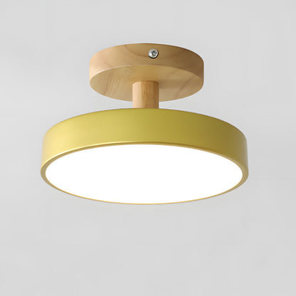 12W LED Flush Mount Light Wood & Green Finish for Bedroom Hallway Small Rooms Modern Scandinavian Style Ceiling Fixture 32-108 sq ft