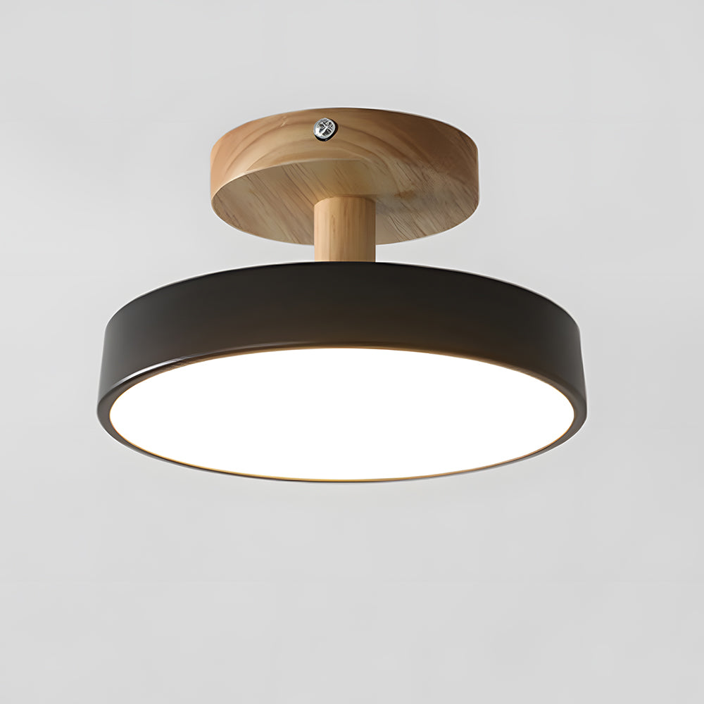 Flush Mount LED Light Fixture Wood Metal 12W for Bedroom Hallway Living Room Scandinavian Style Minimalist Low Profile Integrated Bulb Soft