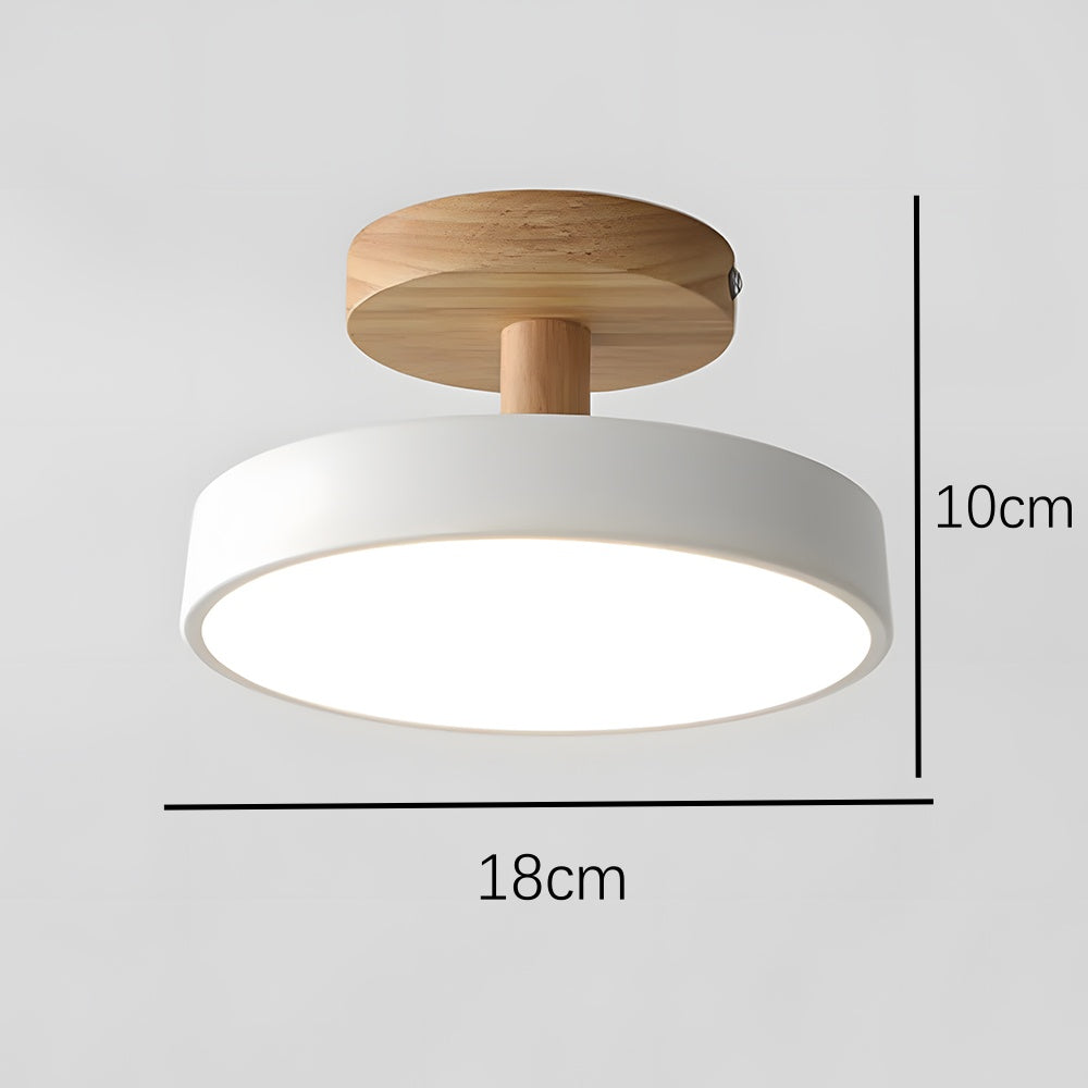 Wood & Metal Flush Mount Ceiling Light | Soft Color LED Fixture for Bedroom, Hallway & Living Room | 12W Scandinavian Style | Modern