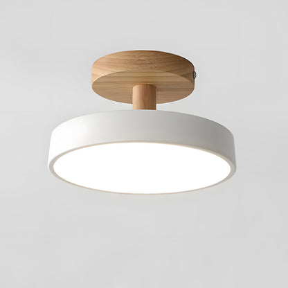 Wood & Metal Flush Mount Ceiling Light | Soft Color LED Fixture for Bedroom, Hallway & Living Room | 12W Scandinavian Style | Modern