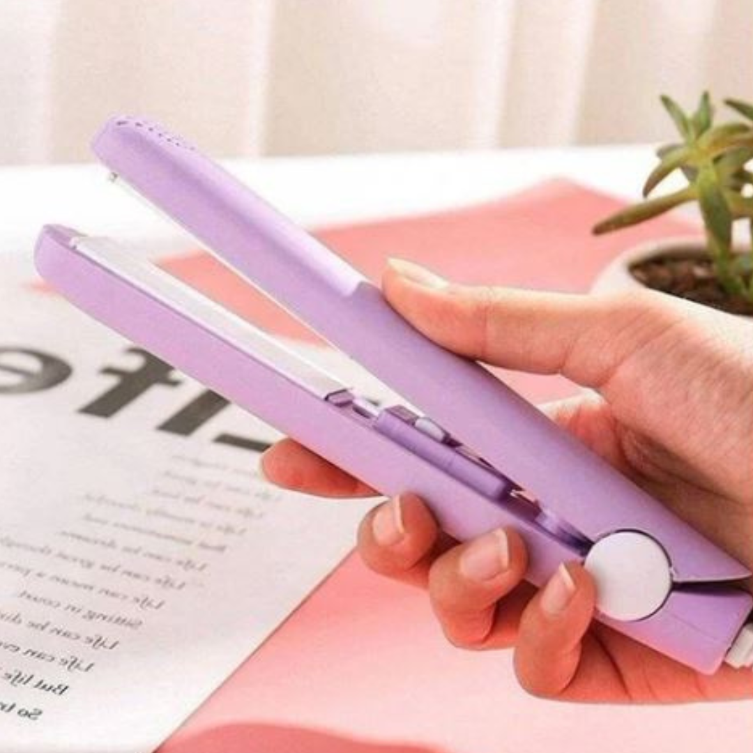 Compact Ceramic Hair Straightener & Curling Iron with 3D Floating Plates for Travel & Bangs