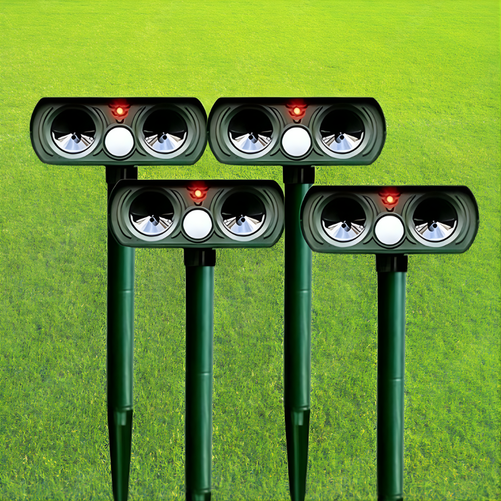 Outdoor Motion-Activated Solar Animal Repeller 26–33ft Range Weatherproof Ultrasonic Deterrent for Yard Garden Patio