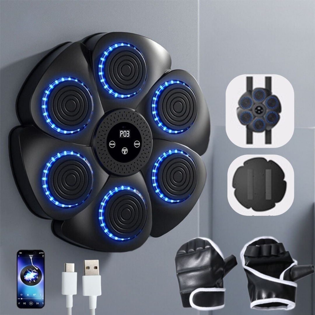 Interactive Boxing Trainer with Music & RGB Lights – Wall-Mount Reflex Pad for Home Workouts – USB Rechargeable Fitness Target with
